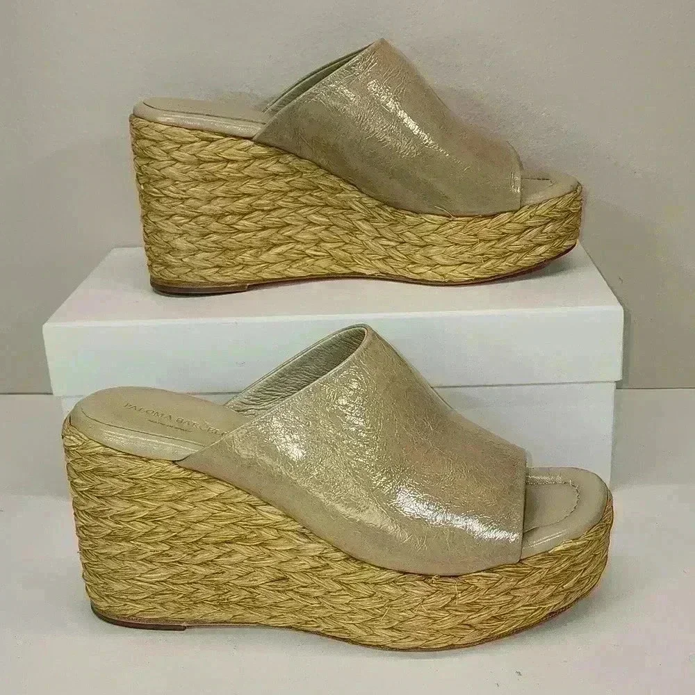 Paloma Barcelo 10.5 mm raffia wedge espadrille light green size 9 nwob